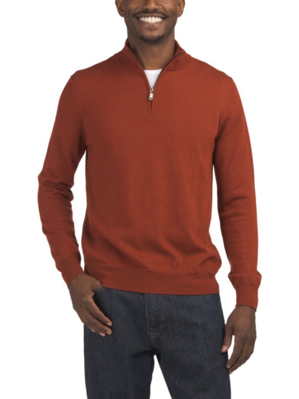 JASON WU Extrafine Merino Wool Quarter Zip Mock Neck Sweater
